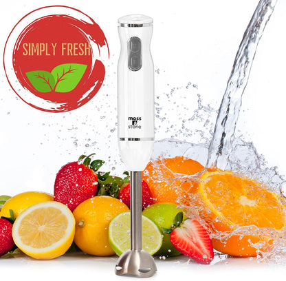Hand Blender With Egg Whisk & Chopper, Powerful 300 Watt - Stick Blender, Hand Mixer Set Stainless Steel Shaft & Blades, White Handheld Blender With Ergonomic Handle