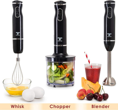 Hand Blender With Egg Whisk & Chopper, Powerful 300 Watt - Stick Blender, Hand Mixer Set Stainless Steel Shaft & Blades, White Handheld Blender With Ergonomic Handle