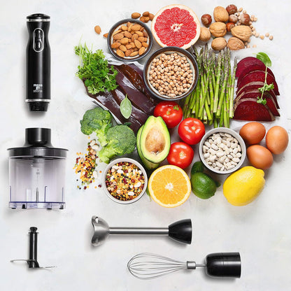 Hand Blender With Egg Whisk & Chopper, Powerful 300 Watt - Stick Blender, Hand Mixer Set Stainless Steel Shaft & Blades, White Handheld Blender With Ergonomic Handle