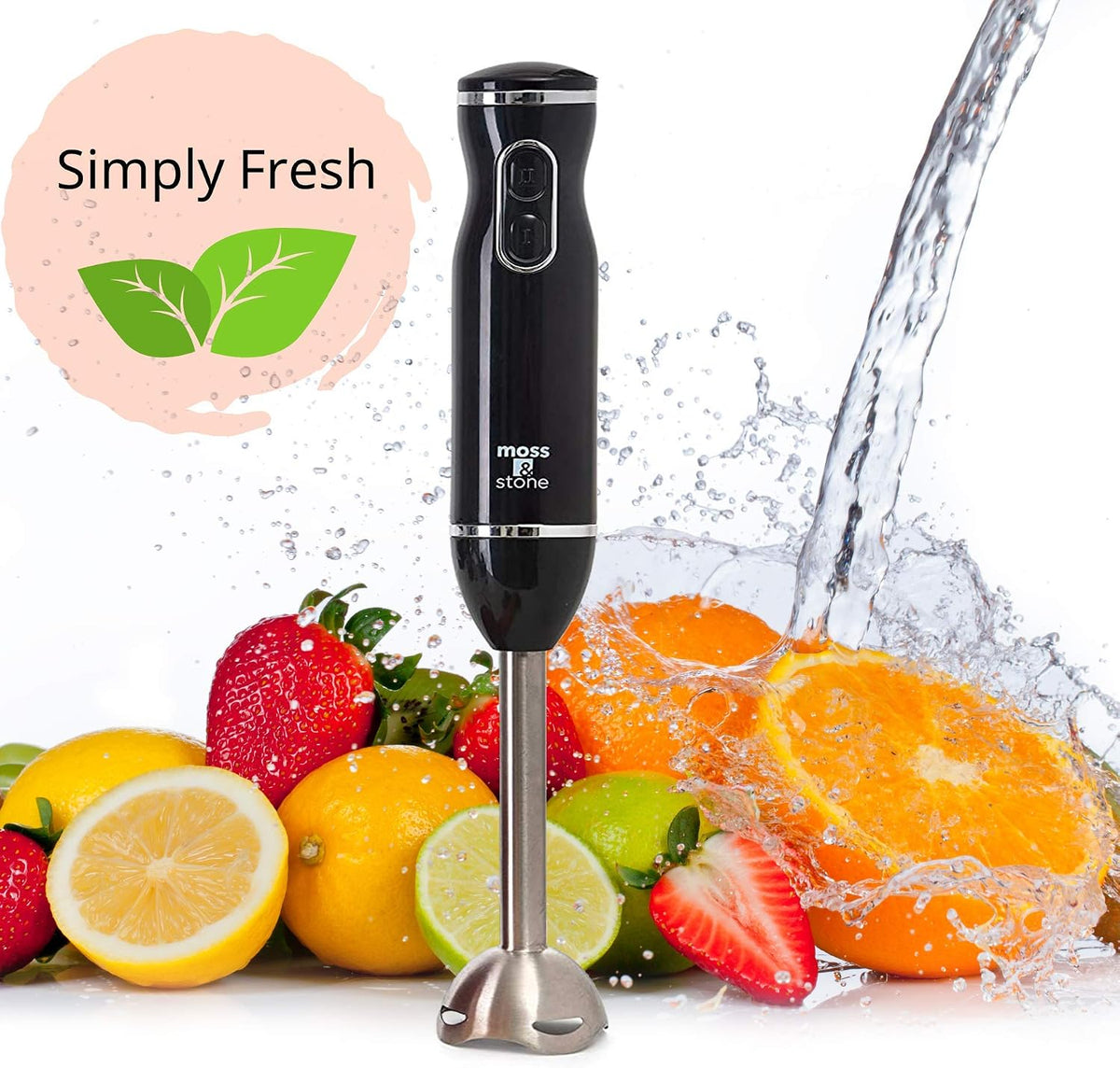Hand Blender With Egg Whisk & Chopper, Powerful 300 Watt - Stick Blender, Hand Mixer Set Stainless Steel Shaft & Blades, White Handheld Blender With Ergonomic Handle