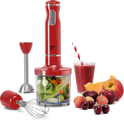 Hand Blender With Egg Whisk & Chopper, Powerful 300 Watt - Stick Blender, Hand Mixer Set Stainless Steel Shaft & Blades, White Handheld Blender With Ergonomic Handle
