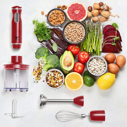 Hand Blender With Egg Whisk & Chopper, Powerful 300 Watt - Stick Blender, Hand Mixer Set Stainless Steel Shaft & Blades, White Handheld Blender With Ergonomic Handle