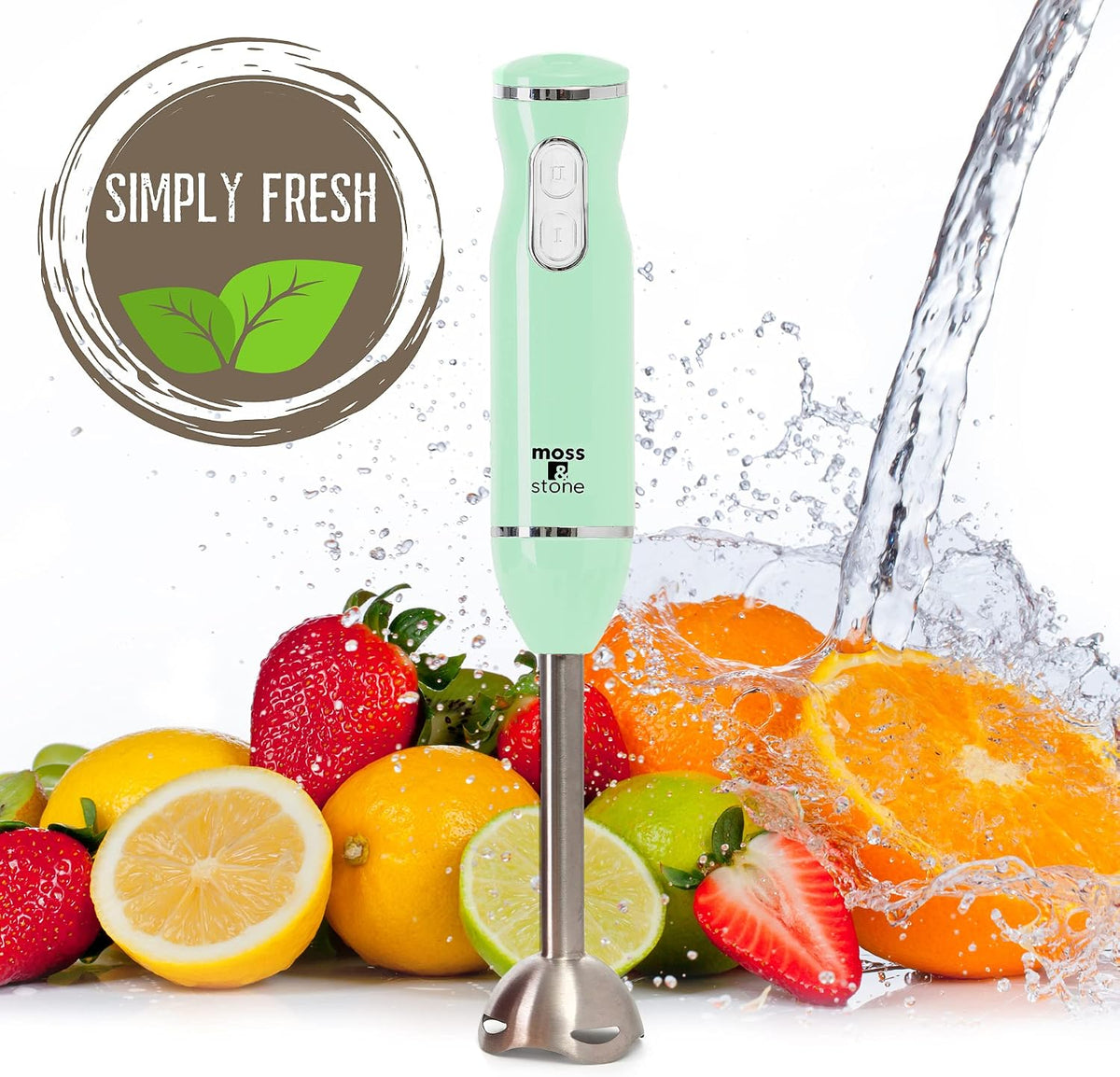 Hand Blender With Egg Whisk & Chopper, Powerful 300 Watt - Stick Blender, Hand Mixer Set Stainless Steel Shaft & Blades, White Handheld Blender With Ergonomic Handle