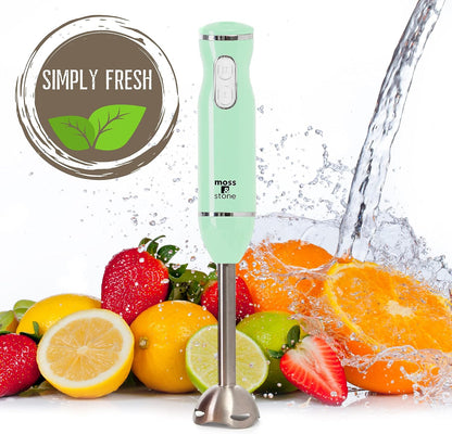 Hand Blender With Egg Whisk & Chopper, Powerful 300 Watt - Stick Blender, Hand Mixer Set Stainless Steel Shaft & Blades, White Handheld Blender With Ergonomic Handle