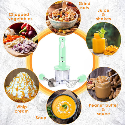 Hand Blender With Egg Whisk & Chopper, Powerful 300 Watt - Stick Blender, Hand Mixer Set Stainless Steel Shaft & Blades, White Handheld Blender With Ergonomic Handle