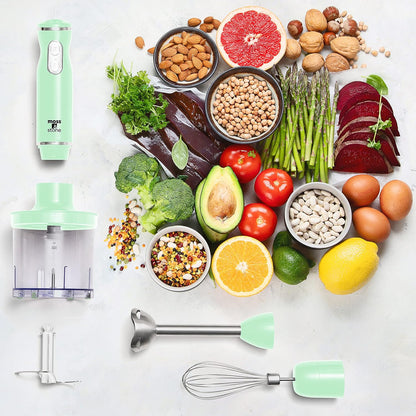 Hand Blender With Egg Whisk & Chopper, Powerful 300 Watt - Stick Blender, Hand Mixer Set Stainless Steel Shaft & Blades, White Handheld Blender With Ergonomic Handle