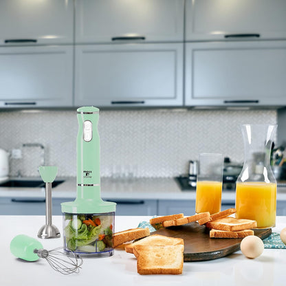 Hand Blender With Egg Whisk & Chopper, Powerful 300 Watt - Stick Blender, Hand Mixer Set Stainless Steel Shaft & Blades, White Handheld Blender With Ergonomic Handle