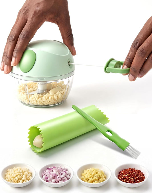 Manual Food Chopper - Hand Pull String Vegetable Dicer | Versatile Mini Processor: Perfect onion chopper and dicer for garlic, salad, salsa, pesto, hummus, nuts, and baby food