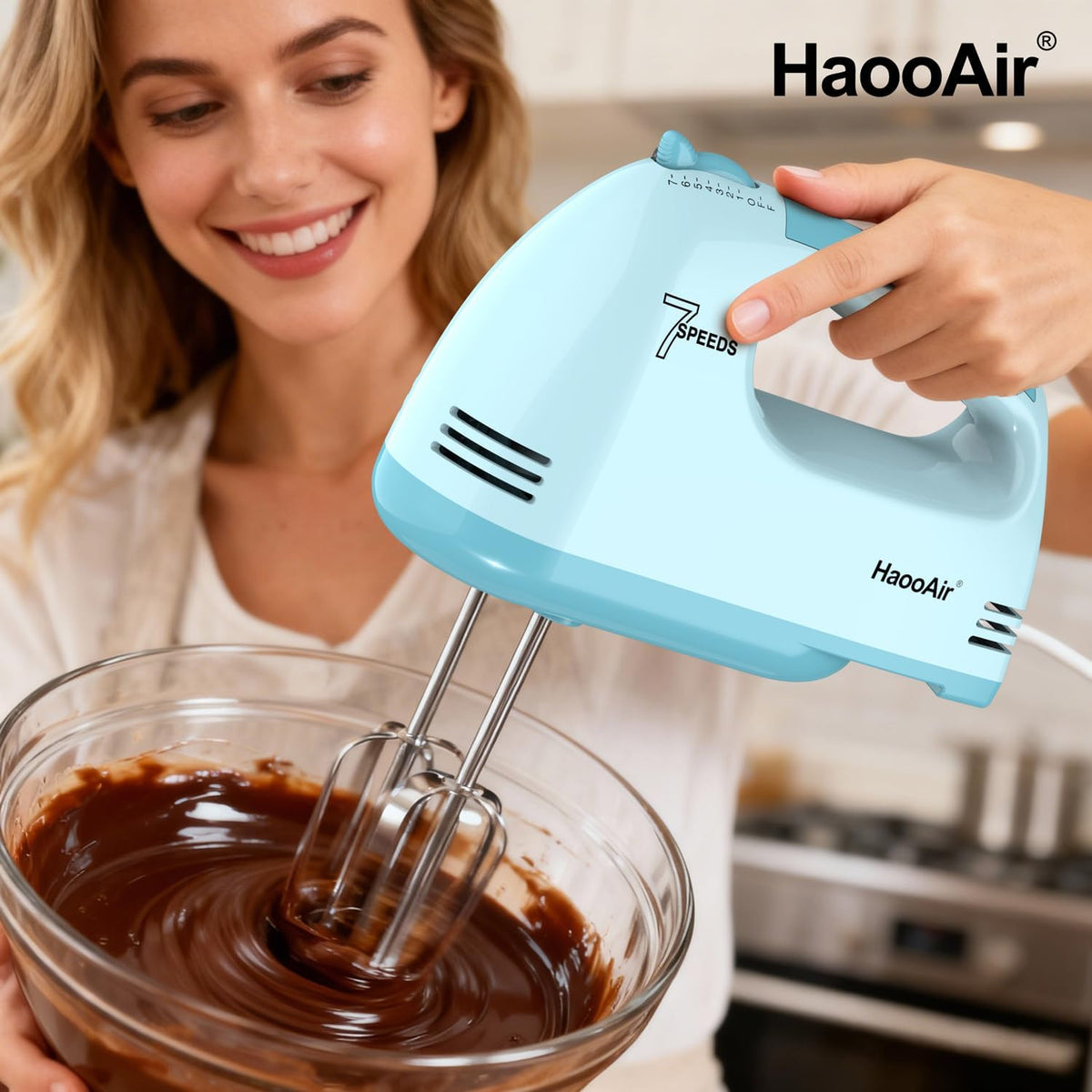 Electric Handheld Mixer, 7-Speed Adjustable Kitchen Mixer, 5 Stainless Steel Accessories (2 * Dough Hooks, 2 * Beaters, 1 * Whisk), Perfect for Kitchen and Baking Food Mixers, Blue
