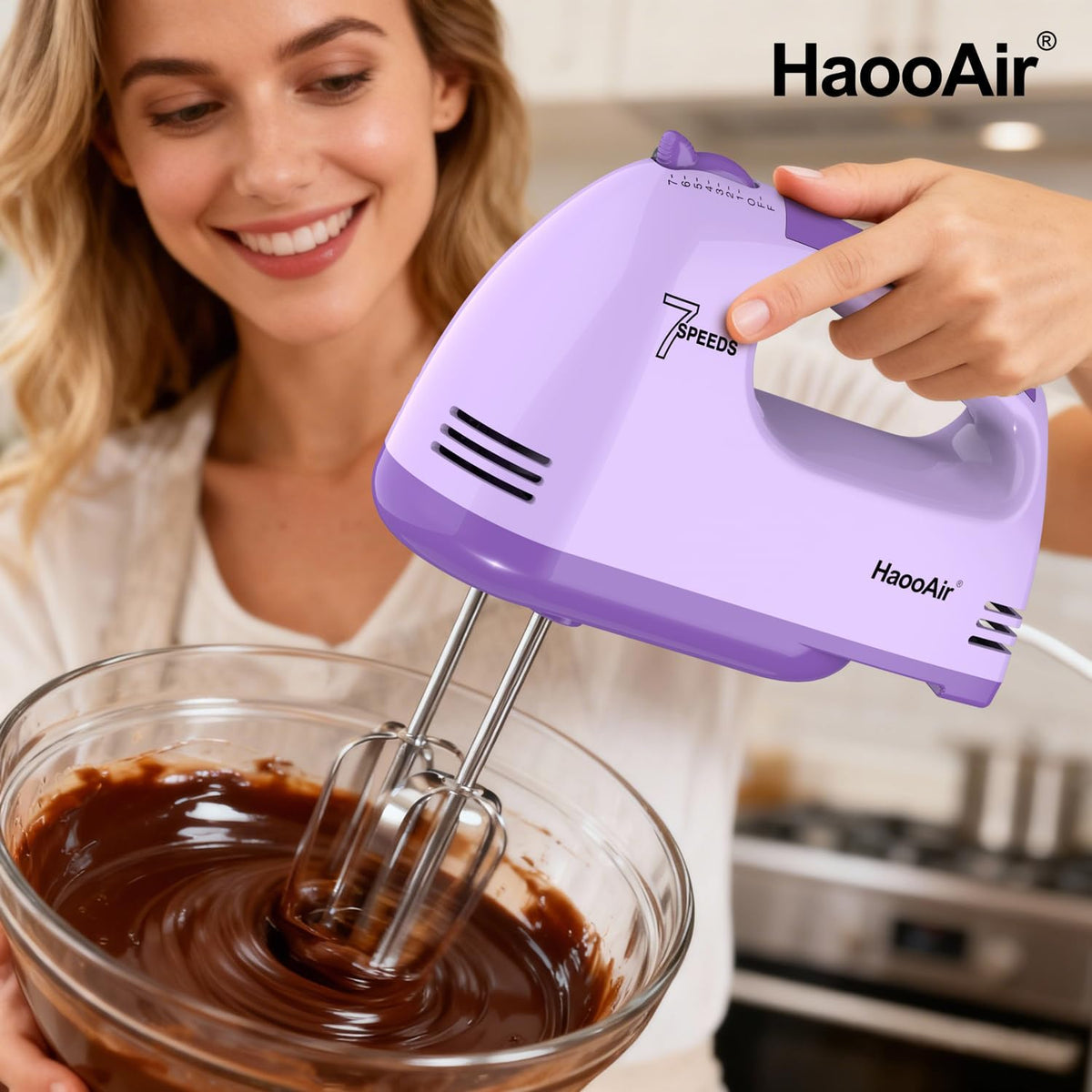 Electric Handheld Mixer, 7-Speed Adjustable Kitchen Mixer, 5 Stainless Steel Accessories (2 * Dough Hooks, 2 * Beaters, 1 * Whisk), Perfect for Kitchen and Baking Food Mixers, Blue