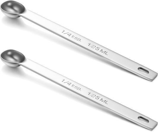 2PCS 1/4 Teaspoon Measuring Spoon Small Mini Stainless Steel Long Handle Measuring Spoons (1/4 Tsp | 1.25 Ml | 1.25 Cc) Teaspoons Measuring Spoon Measuring Teaspoons
