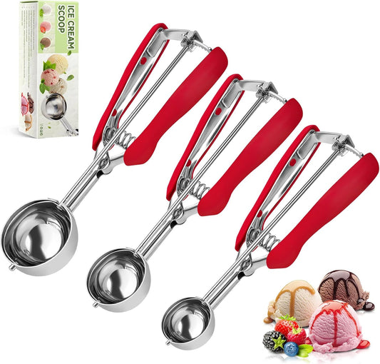 Ice Cream Scoop,Cookie Scoop Set,3PCS Stainless Steel 1/2/3Tbsp Cookie Scoops for Baking,Cookie Dough Scoop with Non-slip Grip,Durable and Effortless,for Ice Cream,Melon Baller and Baking