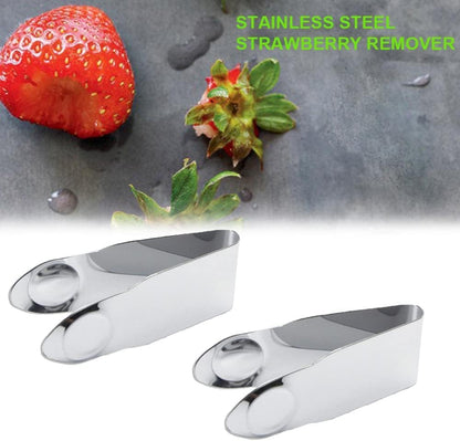 2PCS Silver Stainless Steel Strawberry Huller Fruit Stem Remover Home Kitchen Tools for Cherry Tomato, Silver, 3.35 x 1.46 x 1.3 inches, Fruit and Vegetable Corers