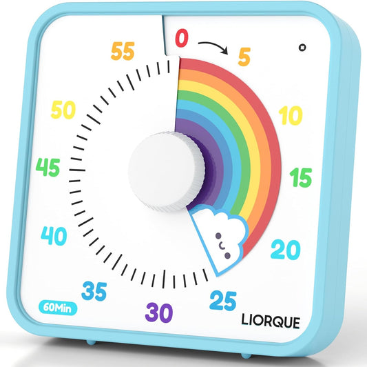 LIORQUE 7.5-Inch Large Visual Timer, 60-Minute Classroom Timer Magnetic | Non-Ticking, 3-level Volume, 3 Alarm Modes, Kids Countdown Timer for Classroom Kitchen Office ADHD, AA Batteries Included