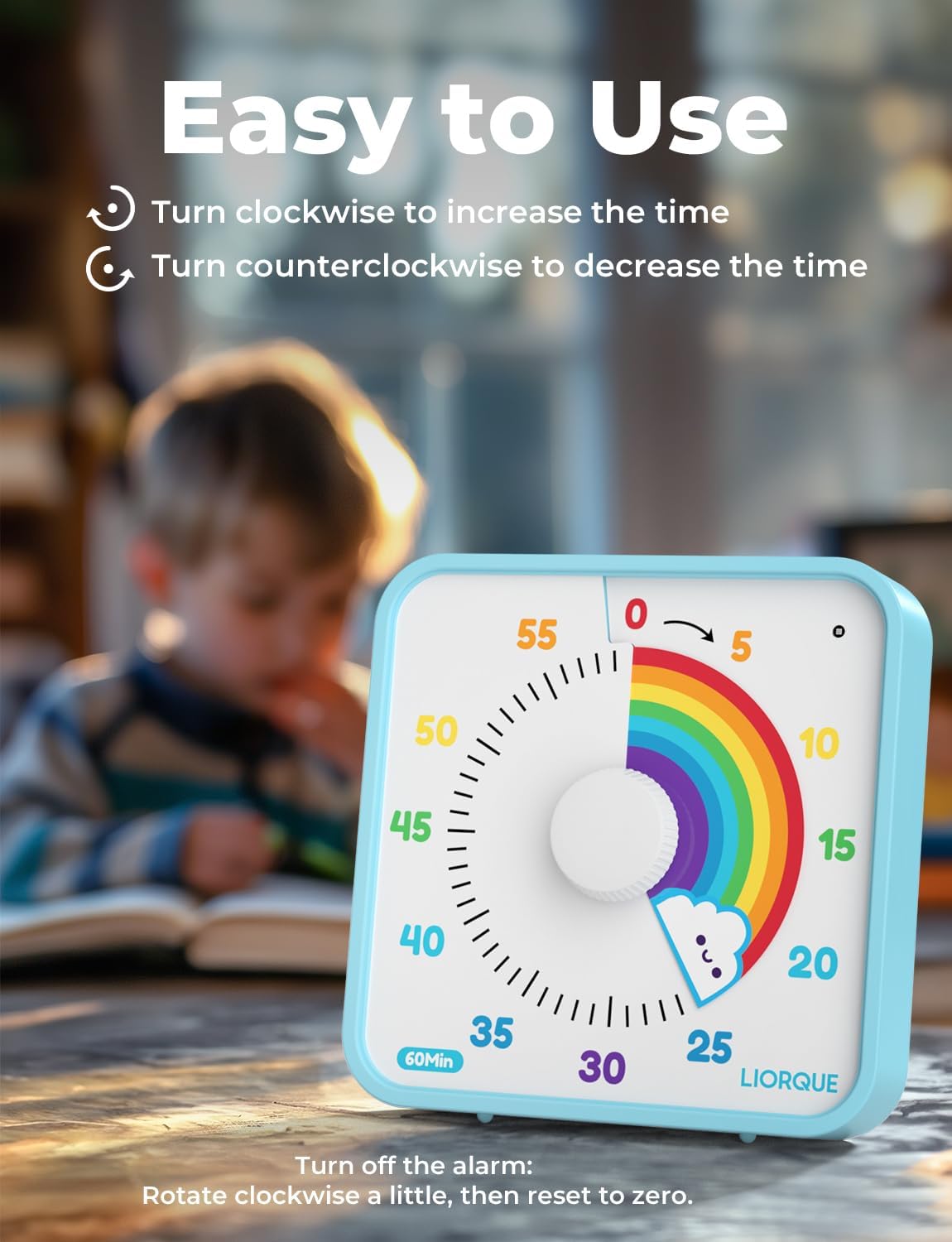 LIORQUE 7.5-Inch Large Visual Timer, 60-Minute Classroom Timer Magnetic | Non-Ticking, 3-level Volume, 3 Alarm Modes, Kids Countdown Timer for Classroom Kitchen Office ADHD, AA Batteries Included