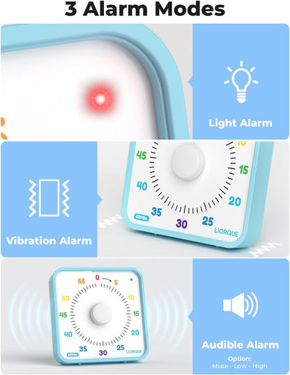 LIORQUE 7.5-Inch Large Visual Timer, 60-Minute Classroom Timer Magnetic | Non-Ticking, 3-level Volume, 3 Alarm Modes, Kids Countdown Timer for Classroom Kitchen Office ADHD, AA Batteries Included