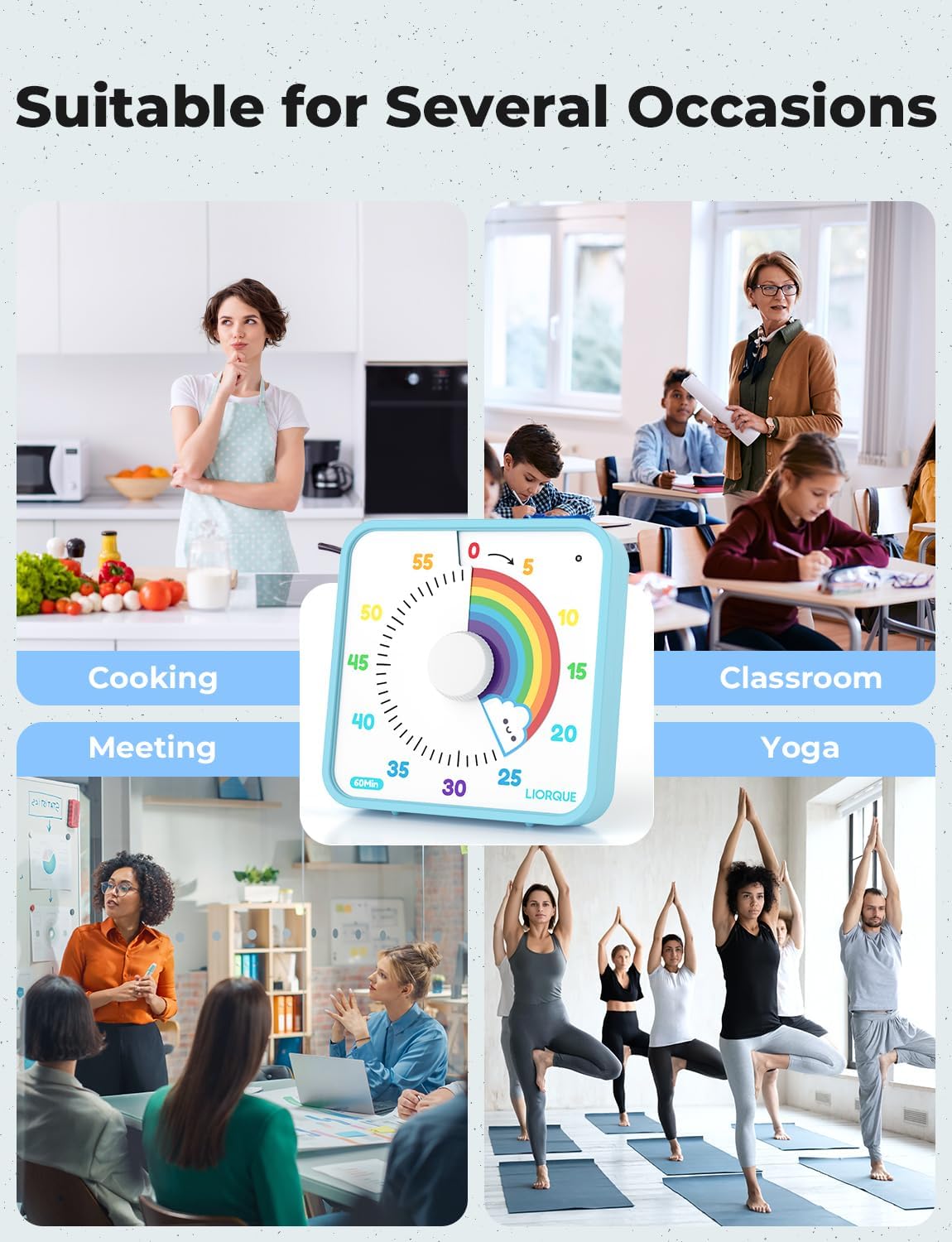 LIORQUE 7.5-Inch Large Visual Timer, 60-Minute Classroom Timer Magnetic | Non-Ticking, 3-level Volume, 3 Alarm Modes, Kids Countdown Timer for Classroom Kitchen Office ADHD, AA Batteries Included