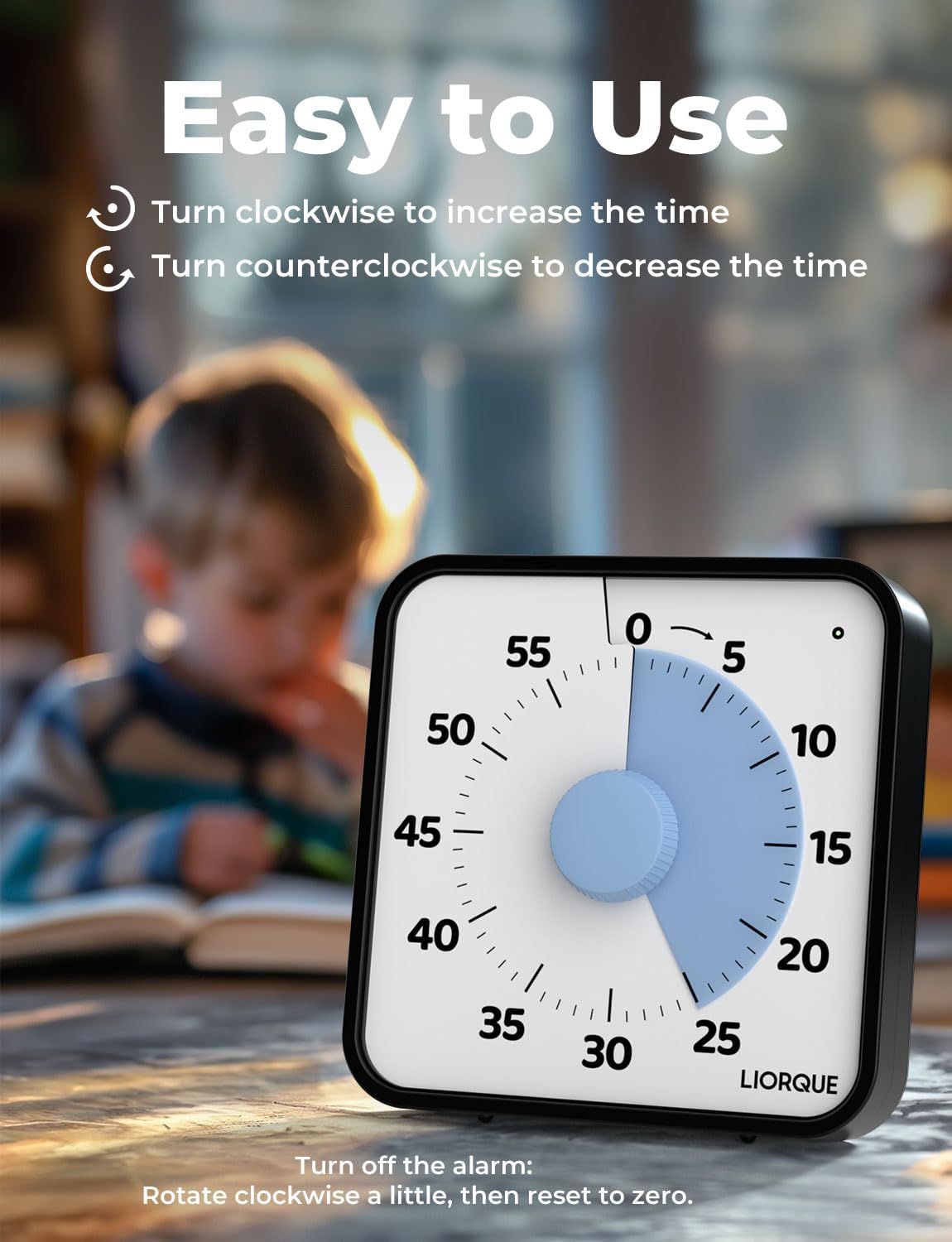 LIORQUE 7.5-Inch Large Visual Timer, 60-Minute Classroom Timer Magnetic | Non-Ticking, 3-level Volume, 3 Alarm Modes, Kids Countdown Timer for Classroom Kitchen Office ADHD, AA Batteries Included
