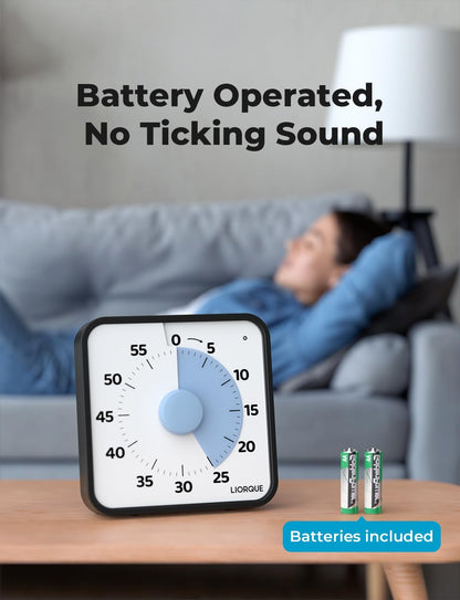LIORQUE 7.5-Inch Large Visual Timer, 60-Minute Classroom Timer Magnetic | Non-Ticking, 3-level Volume, 3 Alarm Modes, Kids Countdown Timer for Classroom Kitchen Office ADHD, AA Batteries Included