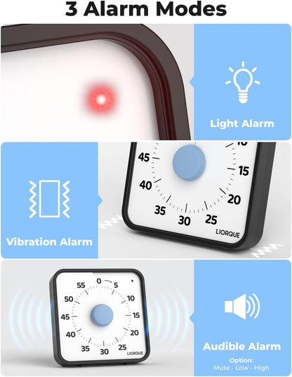 LIORQUE 7.5-Inch Large Visual Timer, 60-Minute Classroom Timer Magnetic | Non-Ticking, 3-level Volume, 3 Alarm Modes, Kids Countdown Timer for Classroom Kitchen Office ADHD, AA Batteries Included