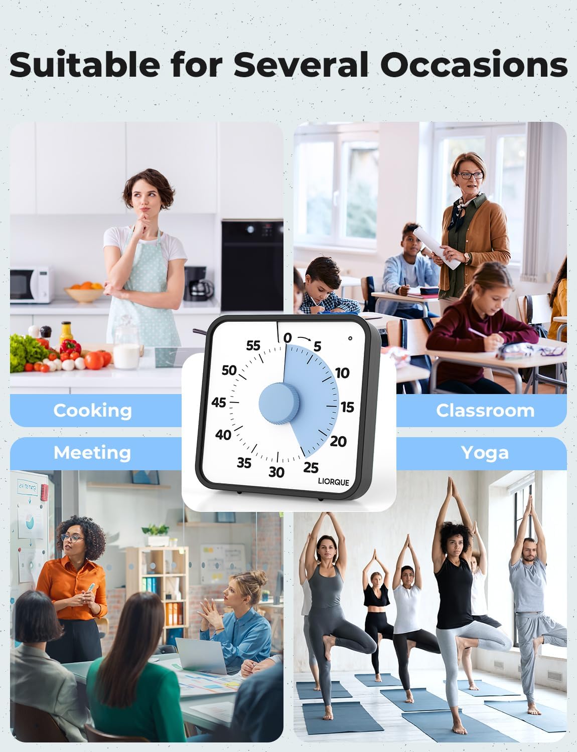 LIORQUE 7.5-Inch Large Visual Timer, 60-Minute Classroom Timer Magnetic | Non-Ticking, 3-level Volume, 3 Alarm Modes, Kids Countdown Timer for Classroom Kitchen Office ADHD, AA Batteries Included
