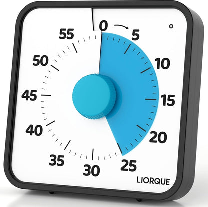 LIORQUE 7.5-Inch Large Visual Timer, 60-Minute Classroom Timer Magnetic | Non-Ticking, 3-level Volume, 3 Alarm Modes, Kids Countdown Timer for Classroom Kitchen Office ADHD, AA Batteries Included