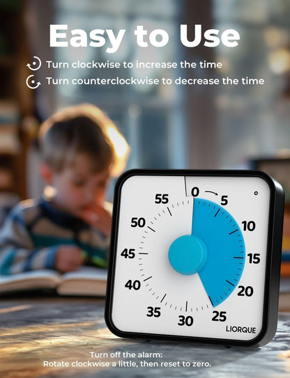 LIORQUE 7.5-Inch Large Visual Timer, 60-Minute Classroom Timer Magnetic | Non-Ticking, 3-level Volume, 3 Alarm Modes, Kids Countdown Timer for Classroom Kitchen Office ADHD, AA Batteries Included