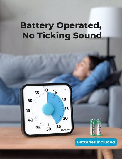 LIORQUE 7.5-Inch Large Visual Timer, 60-Minute Classroom Timer Magnetic | Non-Ticking, 3-level Volume, 3 Alarm Modes, Kids Countdown Timer for Classroom Kitchen Office ADHD, AA Batteries Included