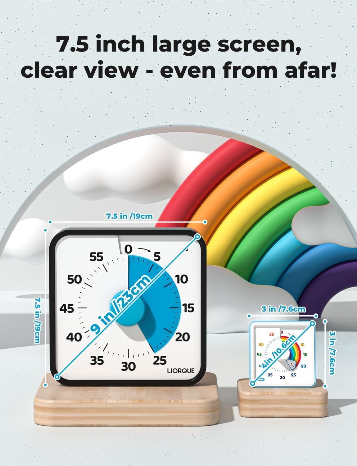LIORQUE 7.5-Inch Large Visual Timer, 60-Minute Classroom Timer Magnetic | Non-Ticking, 3-level Volume, 3 Alarm Modes, Kids Countdown Timer for Classroom Kitchen Office ADHD, AA Batteries Included