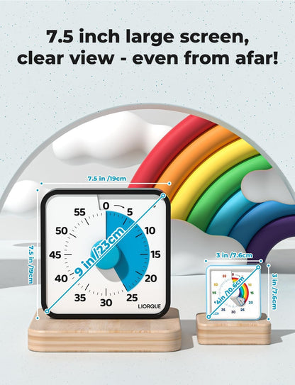 LIORQUE 7.5-Inch Large Visual Timer, 60-Minute Classroom Timer Magnetic | Non-Ticking, 3-level Volume, 3 Alarm Modes, Kids Countdown Timer for Classroom Kitchen Office ADHD, AA Batteries Included