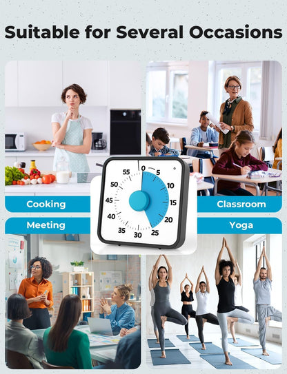 LIORQUE 7.5-Inch Large Visual Timer, 60-Minute Classroom Timer Magnetic | Non-Ticking, 3-level Volume, 3 Alarm Modes, Kids Countdown Timer for Classroom Kitchen Office ADHD, AA Batteries Included