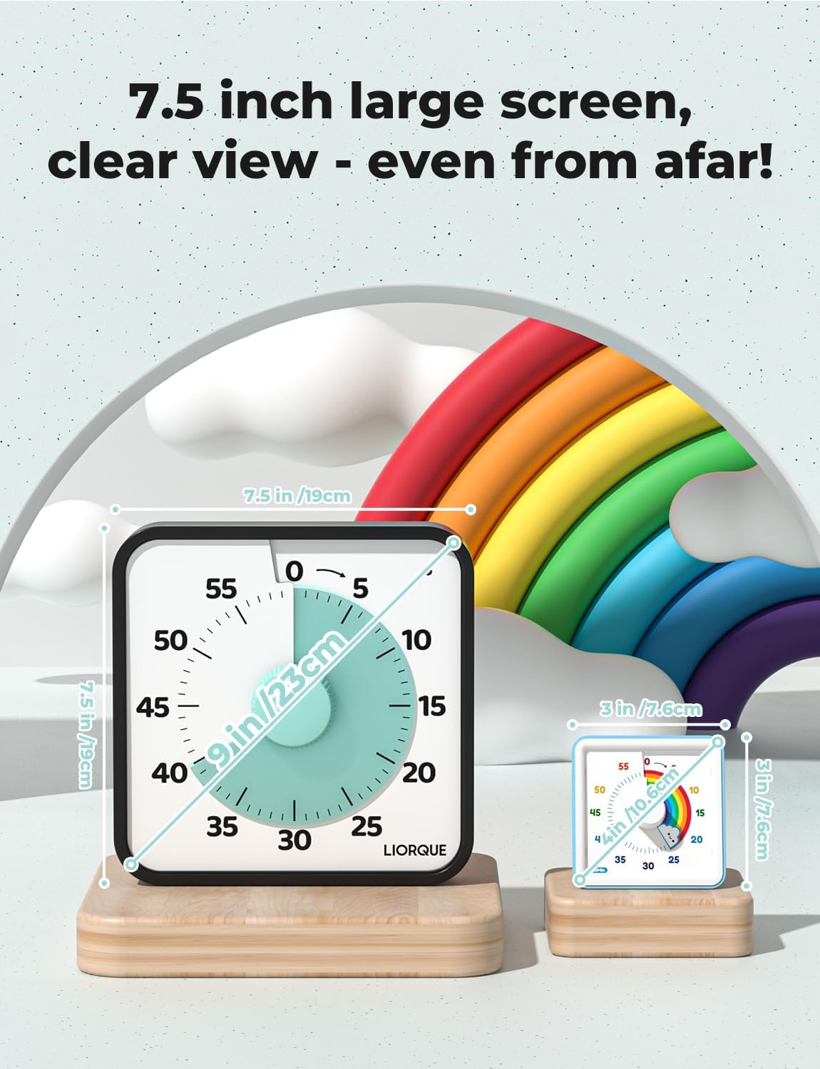 LIORQUE 7.5-Inch Large Visual Timer, 60-Minute Classroom Timer Magnetic | Non-Ticking, 3-level Volume, 3 Alarm Modes, Kids Countdown Timer for Classroom Kitchen Office ADHD, AA Batteries Included