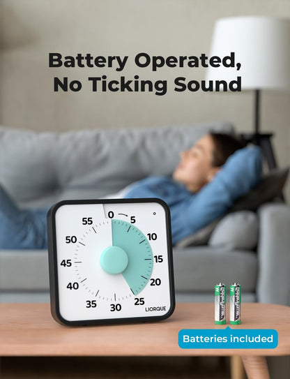 LIORQUE 7.5-Inch Large Visual Timer, 60-Minute Classroom Timer Magnetic | Non-Ticking, 3-level Volume, 3 Alarm Modes, Kids Countdown Timer for Classroom Kitchen Office ADHD, AA Batteries Included