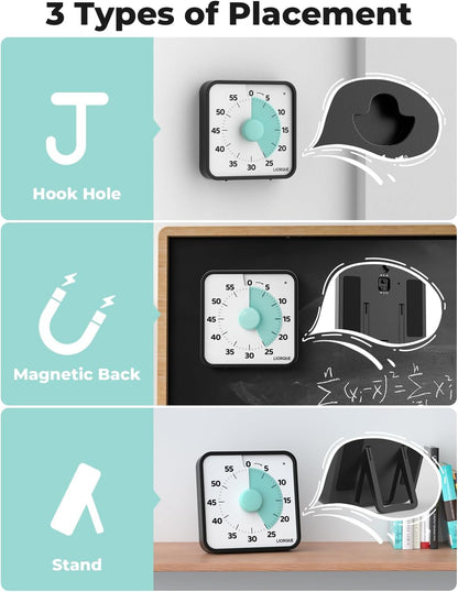 LIORQUE 7.5-Inch Large Visual Timer, 60-Minute Classroom Timer Magnetic | Non-Ticking, 3-level Volume, 3 Alarm Modes, Kids Countdown Timer for Classroom Kitchen Office ADHD, AA Batteries Included