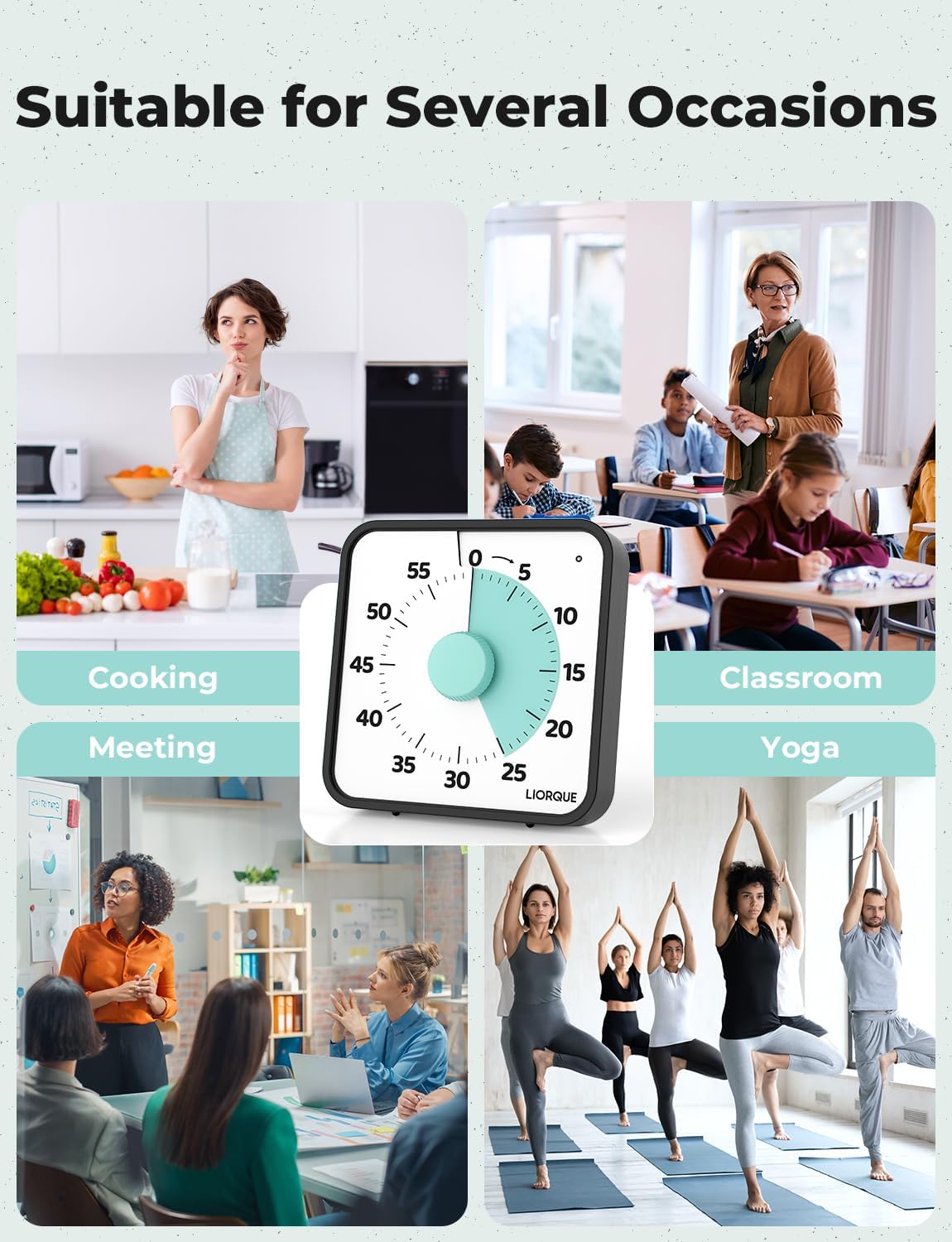 LIORQUE 7.5-Inch Large Visual Timer, 60-Minute Classroom Timer Magnetic | Non-Ticking, 3-level Volume, 3 Alarm Modes, Kids Countdown Timer for Classroom Kitchen Office ADHD, AA Batteries Included