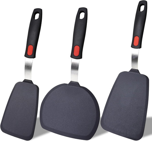 3-Pack Large Silicone Spatula Turners for Nonstick Cookware | 600°F heat resistant, BPA free, dishwasher safe, large flexible silicone, easy clean for eggs, pancakes and baking