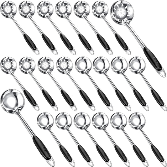 24 Pcs Portion Control Serving Spoons Solid and Slotted Stainless Steel Ladle Spoon 3oz Portion Scoops Cups for Kitchen Cooking Food Serving Utensils Set for Parties Buffets Home Hotels
