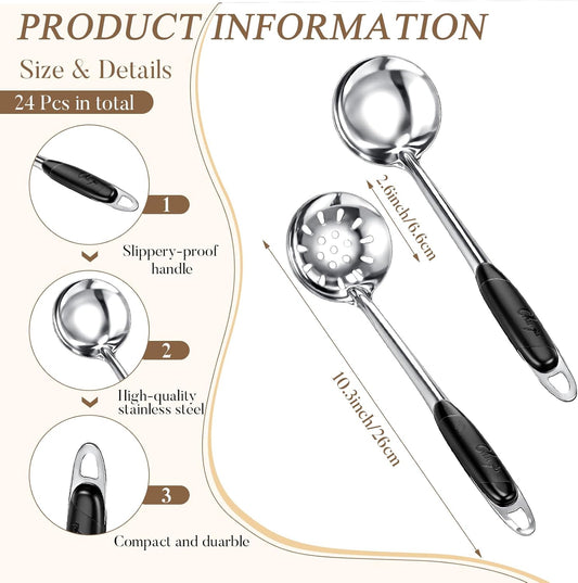 24 Pcs Portion Control Serving Spoons Solid and Slotted Stainless Steel Ladle Spoon 3oz Portion Scoops Cups for Kitchen Cooking Food Serving Utensils Set for Parties Buffets Home Hotels