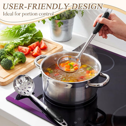 24 Pcs Portion Control Serving Spoons Solid and Slotted Stainless Steel Ladle Spoon 3oz Portion Scoops Cups for Kitchen Cooking Food Serving Utensils Set for Parties Buffets Home Hotels