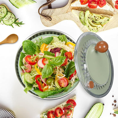 Stainless Steel Salad Spinner Large, Vegetables Fruits Wash Bowl with Strainer, Lettuce Spinner Dryer with 5 Blades Slicer, Egg Yolk Strainer, Shredder for Efficient Salad Preparation 5.3Qt