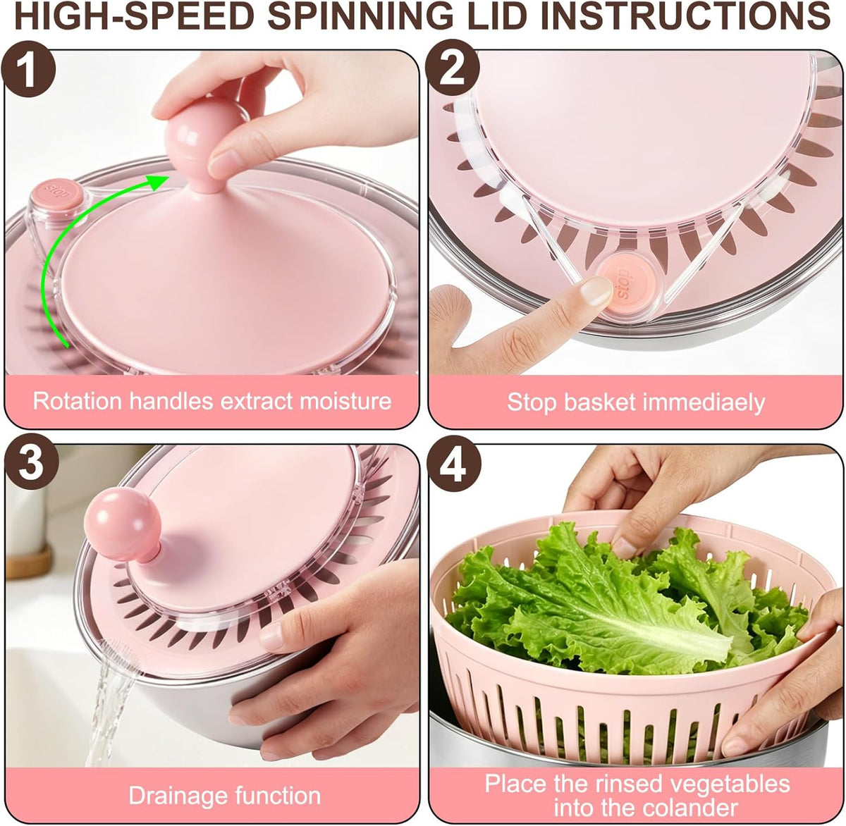 Stainless Steel Salad Spinner Large, Vegetables Fruits Wash Bowl with Strainer, Lettuce Spinner Dryer with 5 Blades Slicer, Egg Yolk Strainer, Shredder for Efficient Salad Preparation 5.3Qt