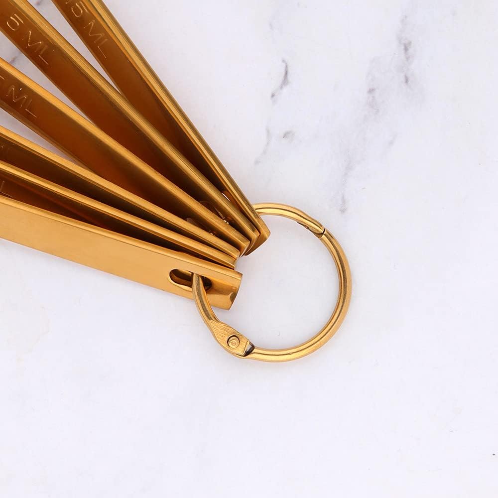 Set of 6 Measuring Spoons, Round Stainless Stee Spoon with Accurate Measurement Markings and Removable Clasp, Teaspoon Measure Spoons for Dry Liquid Ingredients (Gold)