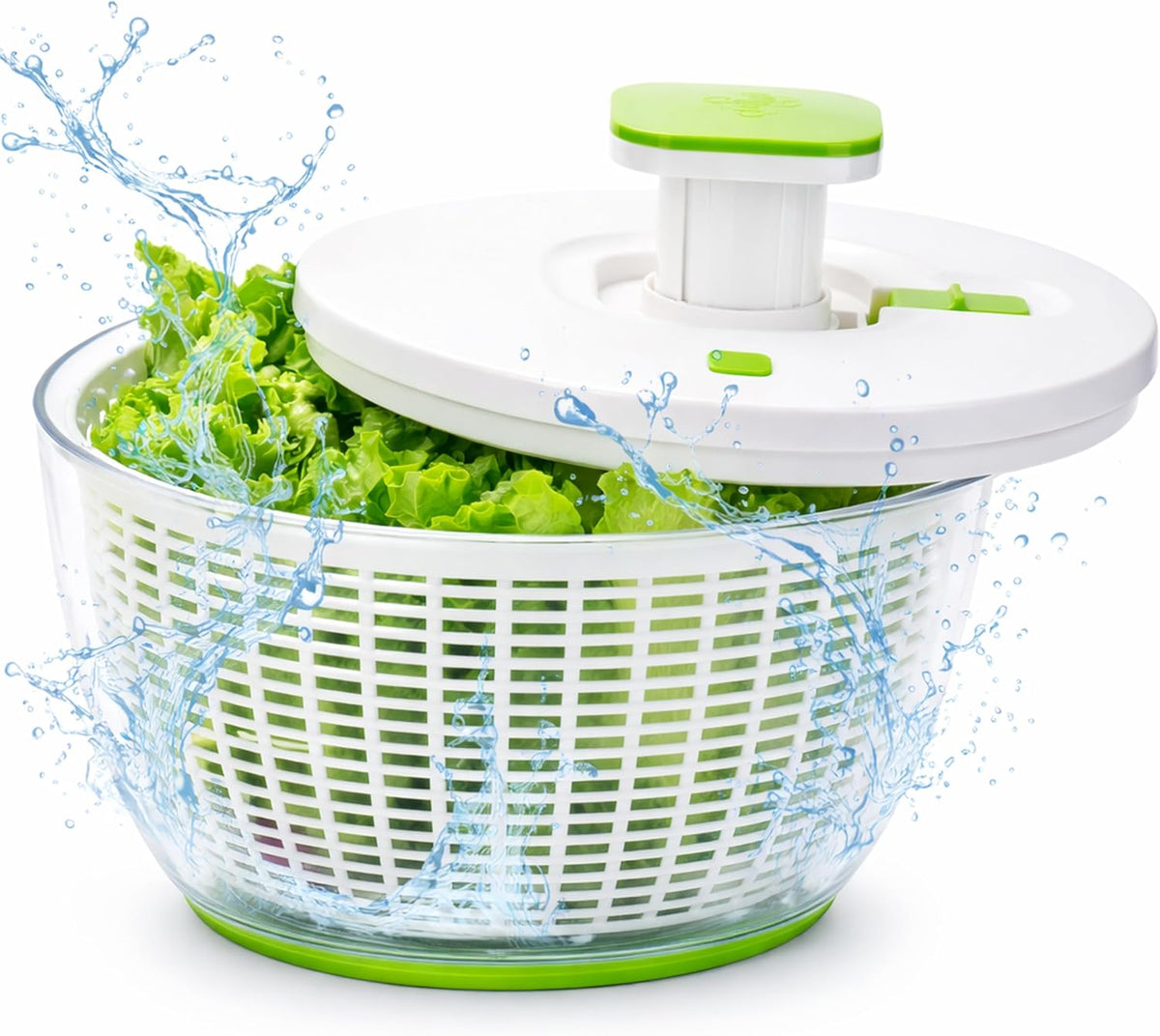 QuickPush Large Salad Spinner, 6.3-Quart Family Size, Manual One-Handed Pump & Brake, BPA-Free Lettuce Spinner, Vegetable Washer Dryer Strainer, Collapsible Handle, Clear Serving Bowl