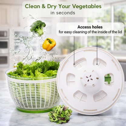QuickPush Large Salad Spinner, 6.3-Quart Family Size, Manual One-Handed Pump & Brake, BPA-Free Lettuce Spinner, Vegetable Washer Dryer Strainer, Collapsible Handle, Clear Serving Bowl