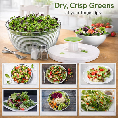 QuickPush Large Salad Spinner, 6.3-Quart Family Size, Manual One-Handed Pump & Brake, BPA-Free Lettuce Spinner, Vegetable Washer Dryer Strainer, Collapsible Handle, Clear Serving Bowl