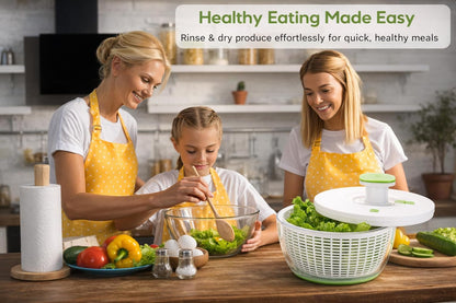 QuickPush Large Salad Spinner, 6.3-Quart Family Size, Manual One-Handed Pump & Brake, BPA-Free Lettuce Spinner, Vegetable Washer Dryer Strainer, Collapsible Handle, Clear Serving Bowl