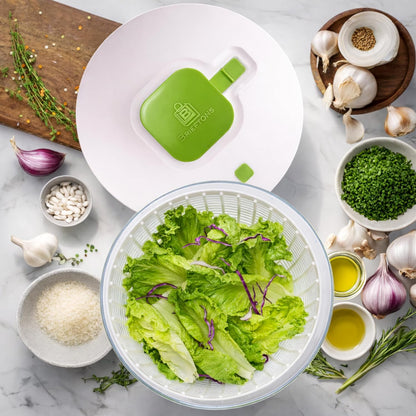 QuickPush Large Salad Spinner, 6.3-Quart Family Size, Manual One-Handed Pump & Brake, BPA-Free Lettuce Spinner, Vegetable Washer Dryer Strainer, Collapsible Handle, Clear Serving Bowl