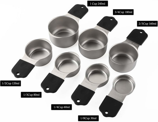 Magnetic Measuring Cups and Spoons Set Stainless Steel Measuring Cup&Spoon | 7 Stackable Measuring Cup 8 Double Sided Magnetic Measuring Spoons with 1 Leveler for Dry and Liquid Ingredients (black)