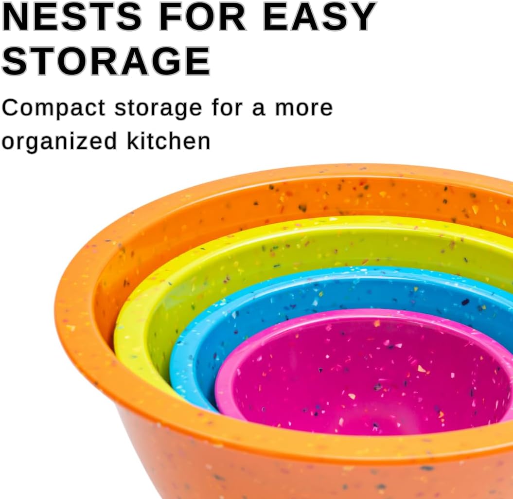 Confetti Melamine 4 Piece Nesting Mixing Bowls Set, Colorful Vibrant