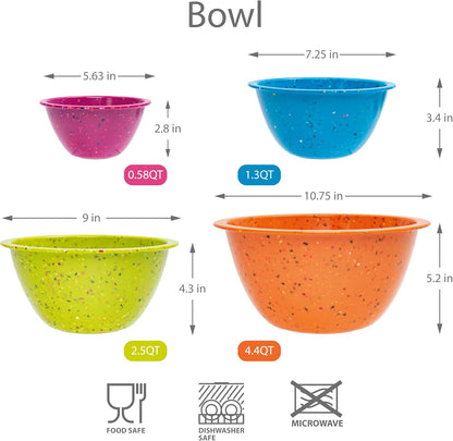 Confetti Melamine 4 Piece Nesting Mixing Bowls Set, Colorful Vibrant